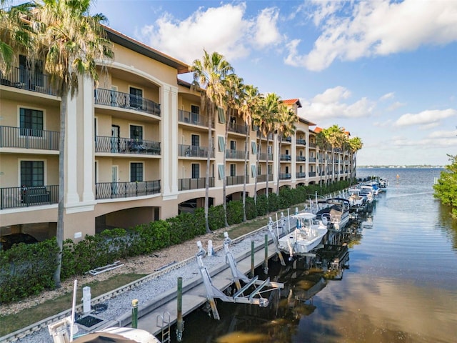 exterior space with a water view