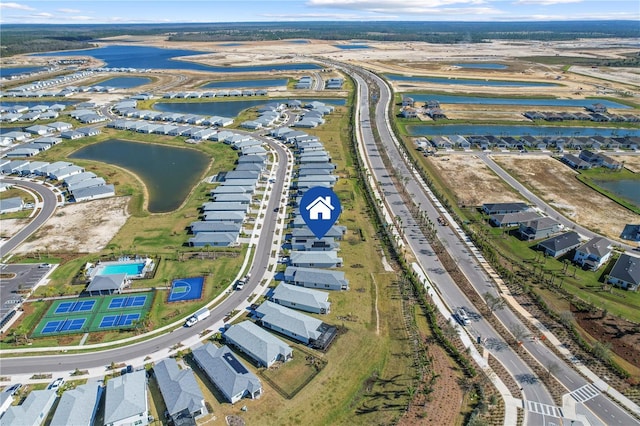 bird's eye view featuring a water view