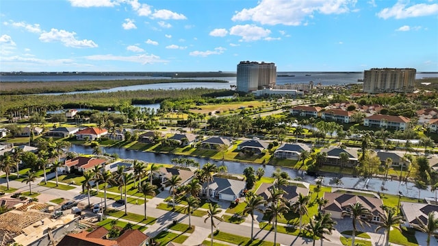 drone / aerial view featuring a water view