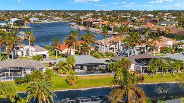 aerial view with a water view