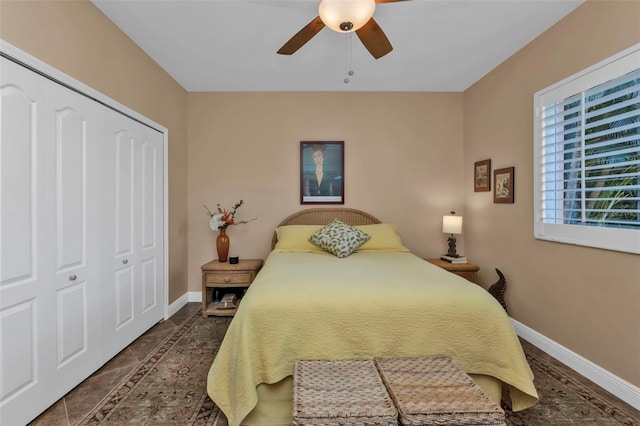 bedroom featuring a closet and ceiling fan