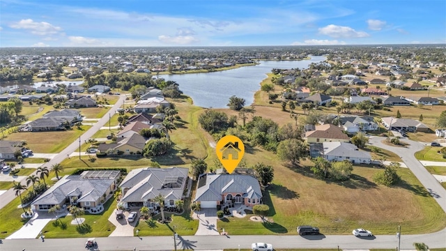 aerial view with a water view