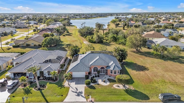 bird's eye view featuring a water view