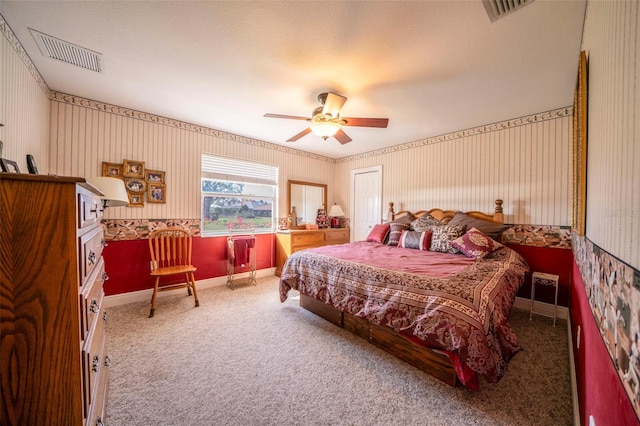 bedroom with carpet flooring and ceiling fan