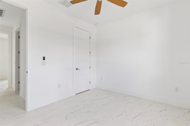 unfurnished bedroom featuring ceiling fan