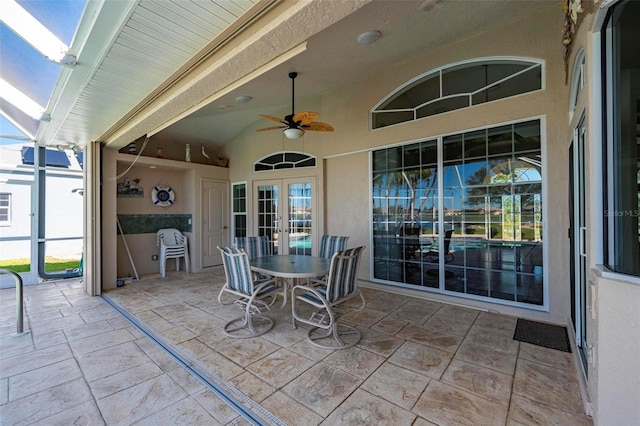 view of patio / terrace with french doors and ceiling fan