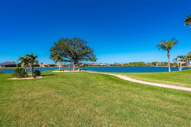 view of yard with a water view