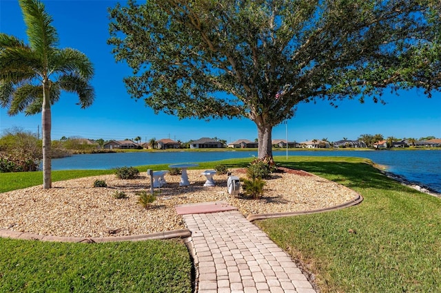 view of yard with a water view