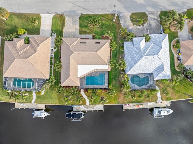 bird's eye view featuring a water view