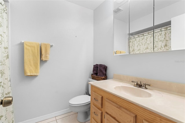 bathroom with tile patterned flooring, vanity, and toilet