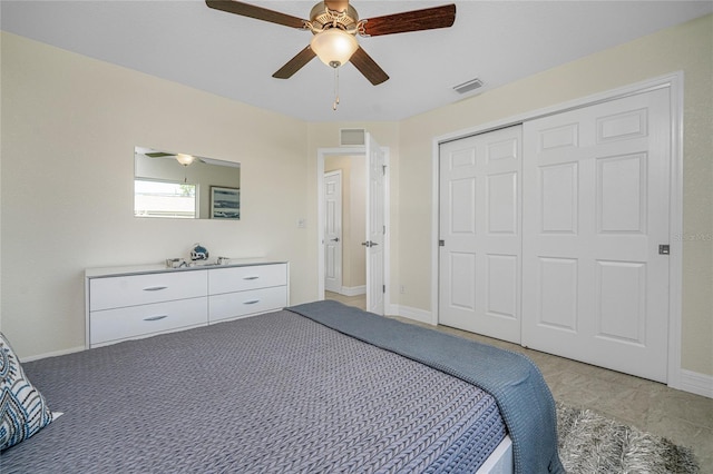 bedroom featuring a closet and ceiling fan