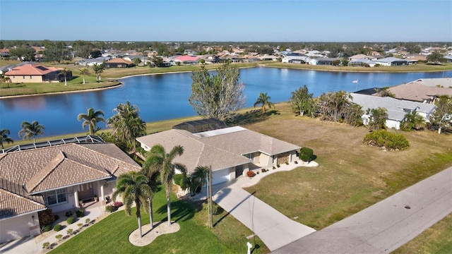 aerial view with a water view