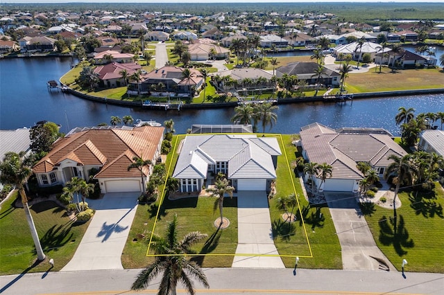 aerial view with a water view