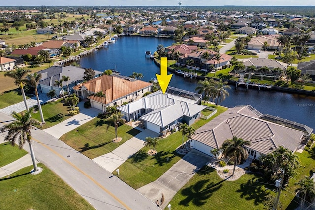 aerial view featuring a water view