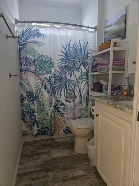 full bathroom featuring shower / bath combination with curtain, vanity, and toilet