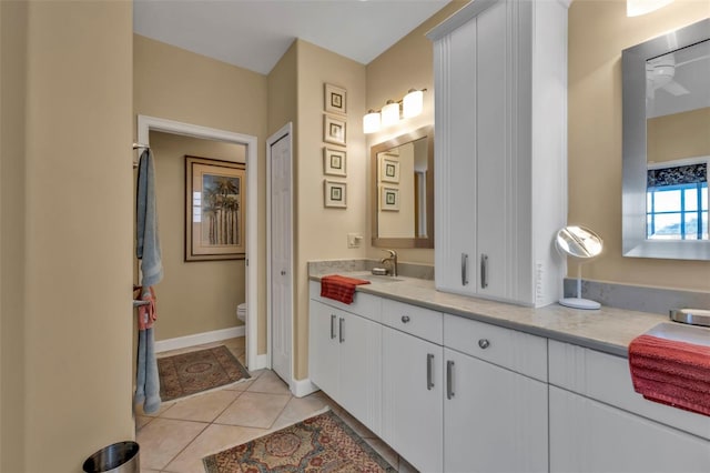 bathroom with tile patterned floors, vanity, and toilet