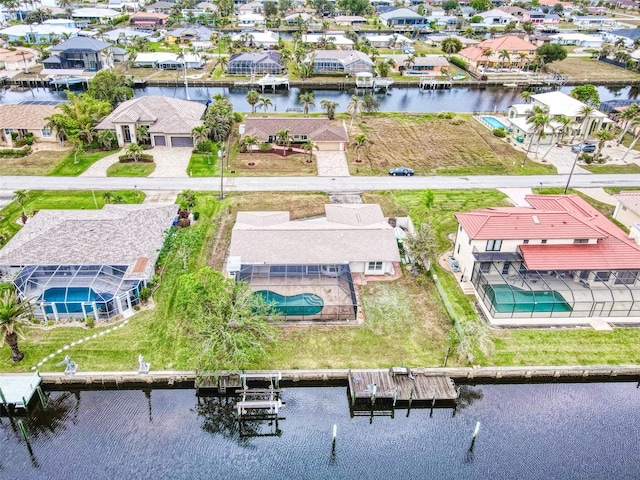 aerial view with a water view