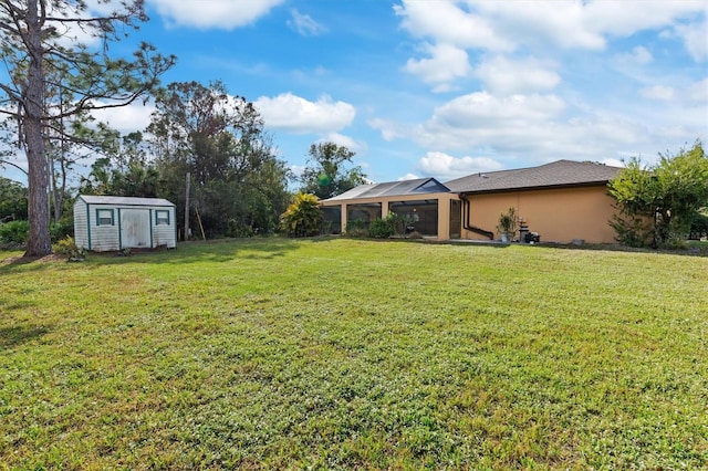 view of yard with a shed