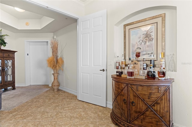 corridor with a tray ceiling