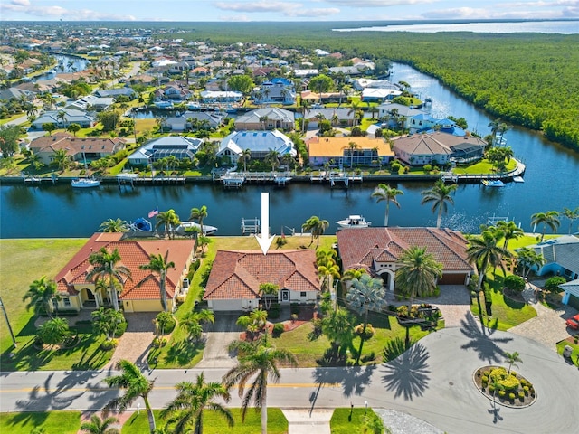 aerial view with a water view