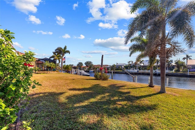 view of yard with a water view