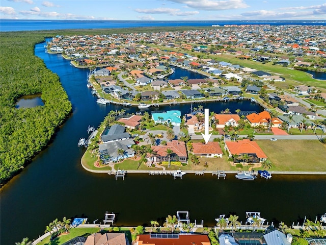 aerial view with a water view