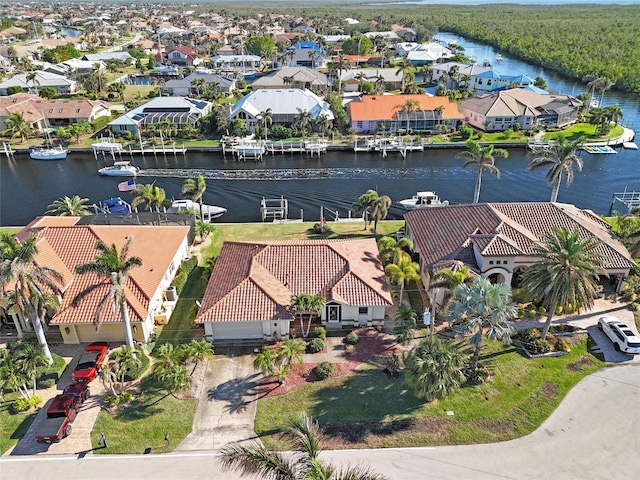 aerial view with a water view