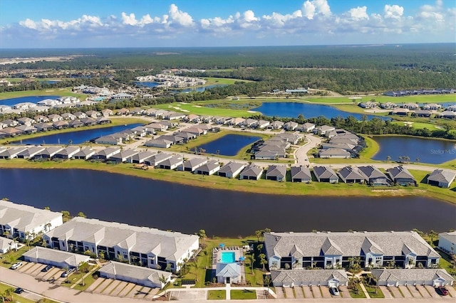 aerial view with a water view