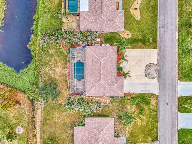 aerial view with a water view