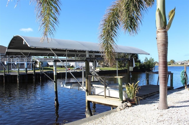 dock area with a water view