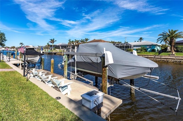 dock area with a water view