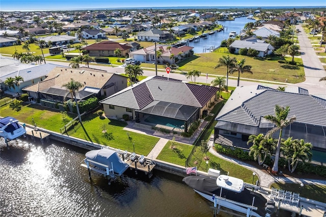 aerial view with a water view