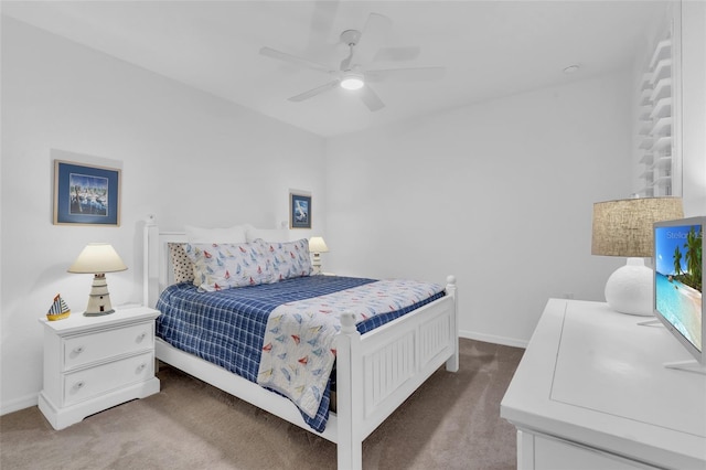 bedroom featuring carpet flooring and ceiling fan