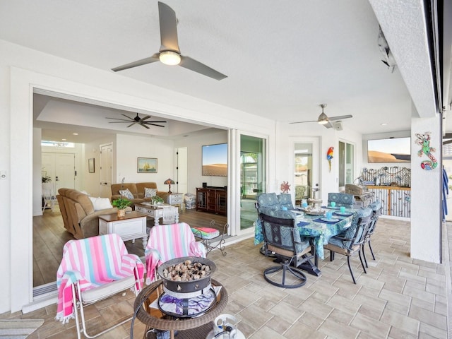 interior space with an outdoor fire pit