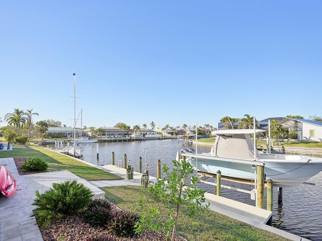 dock area with a water view