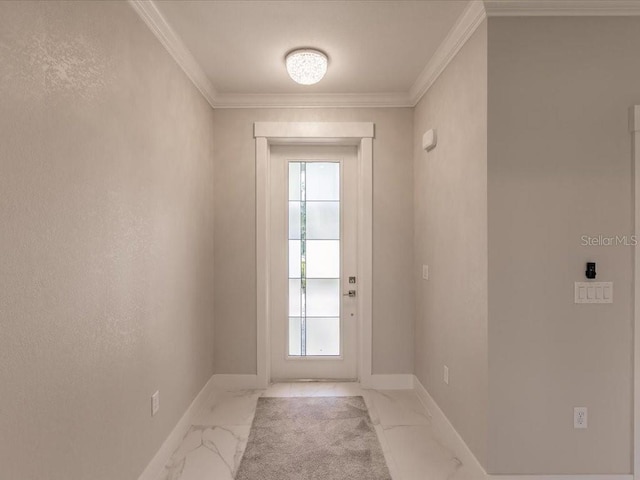 doorway featuring plenty of natural light and crown molding