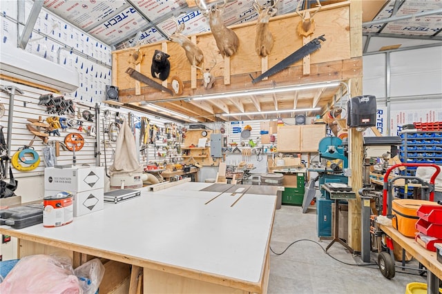 interior space featuring a workshop area