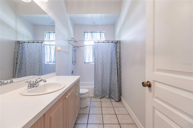 full bathroom with tile patterned flooring, vanity, shower / bath combination with curtain, and toilet