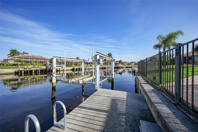 view of dock featuring a water view