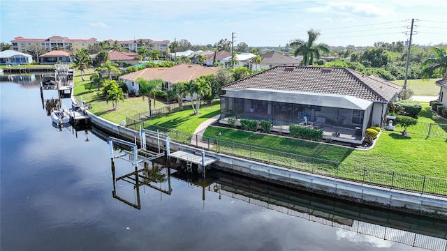 aerial view with a water view