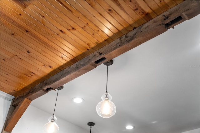 interior details featuring beamed ceiling and wooden ceiling