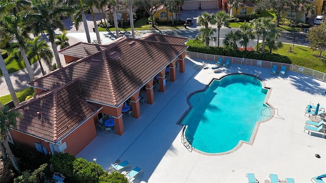 view of swimming pool featuring a patio area