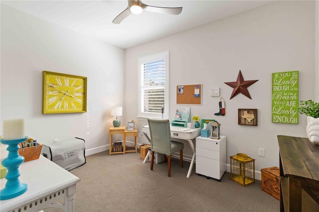 office space featuring carpet flooring and ceiling fan