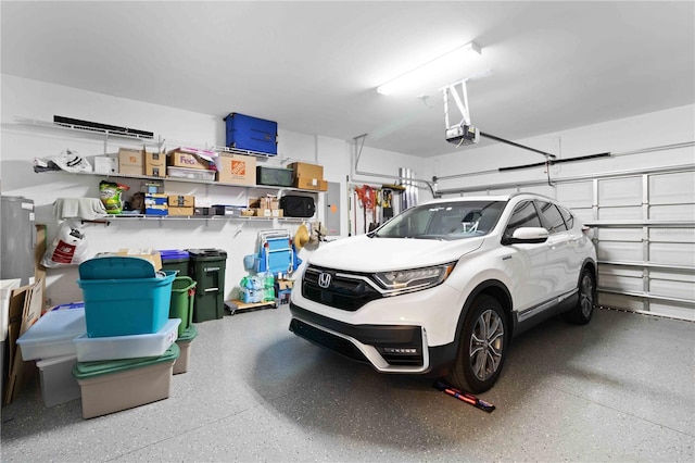 garage with a garage door opener