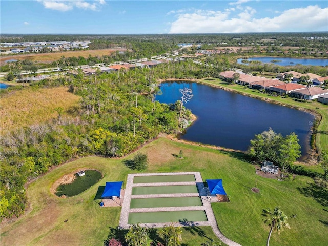 bird's eye view featuring a water view