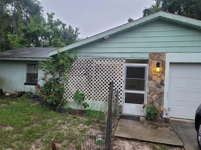 exterior space featuring a garage