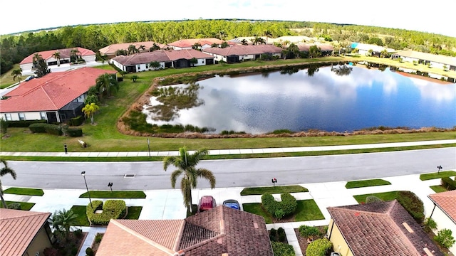 drone / aerial view featuring a water view