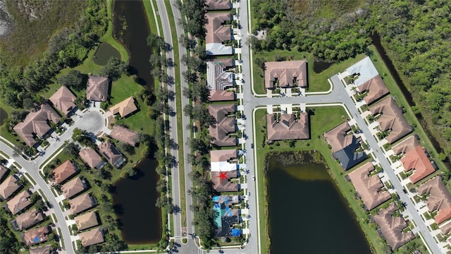 aerial view with a water view