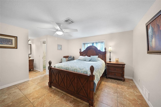 bedroom with connected bathroom and ceiling fan