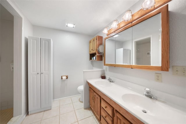 bathroom with tile patterned flooring, vanity, and toilet